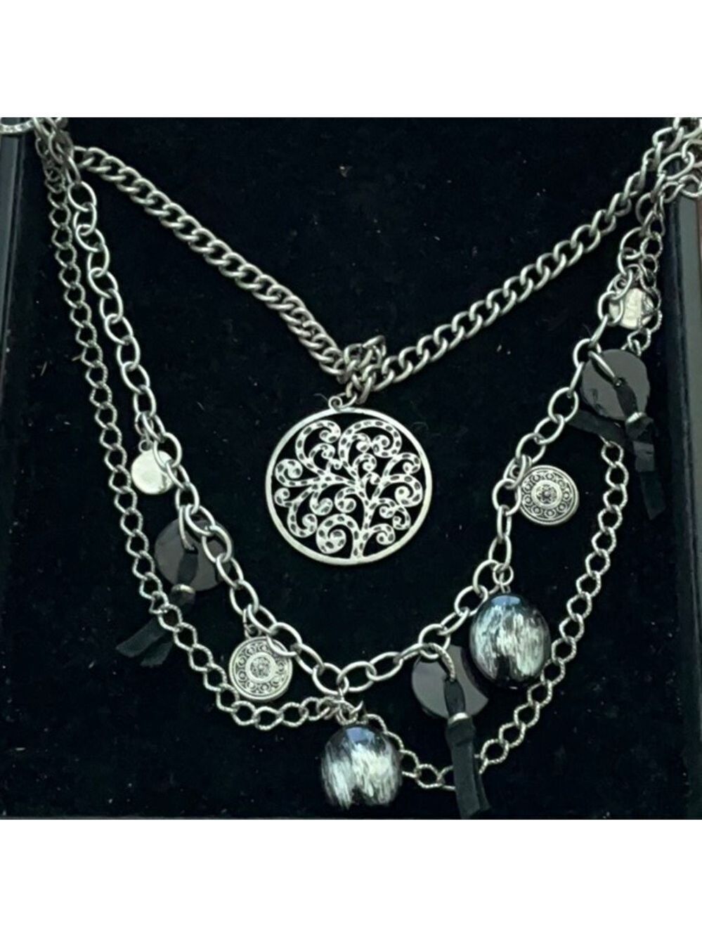 Vintage Silver and Black Layered Necklace